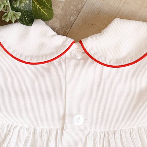 Girl's White Corduroy Smocked Dress Red and Green Embroidery Boutique 6 Months - Picture 5 of 5